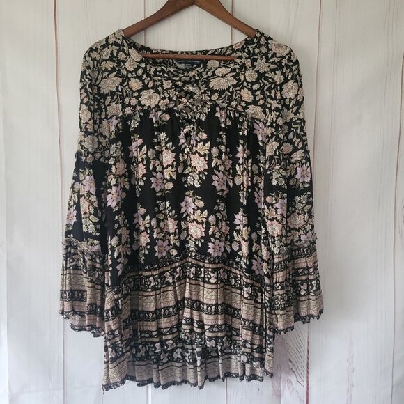 American Eagle Women’s M Long Sleeve Floral Peasant Blouse, Boho, Bell Sleeve - Picture 1 of 10